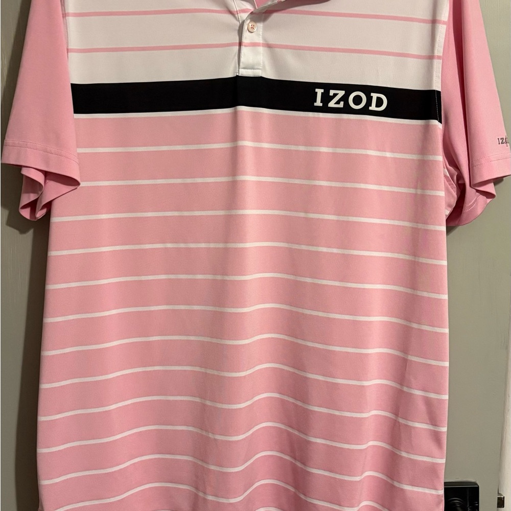 Izod Men's Polo Shirt in Pink and White Stripes Breast cancer awareness